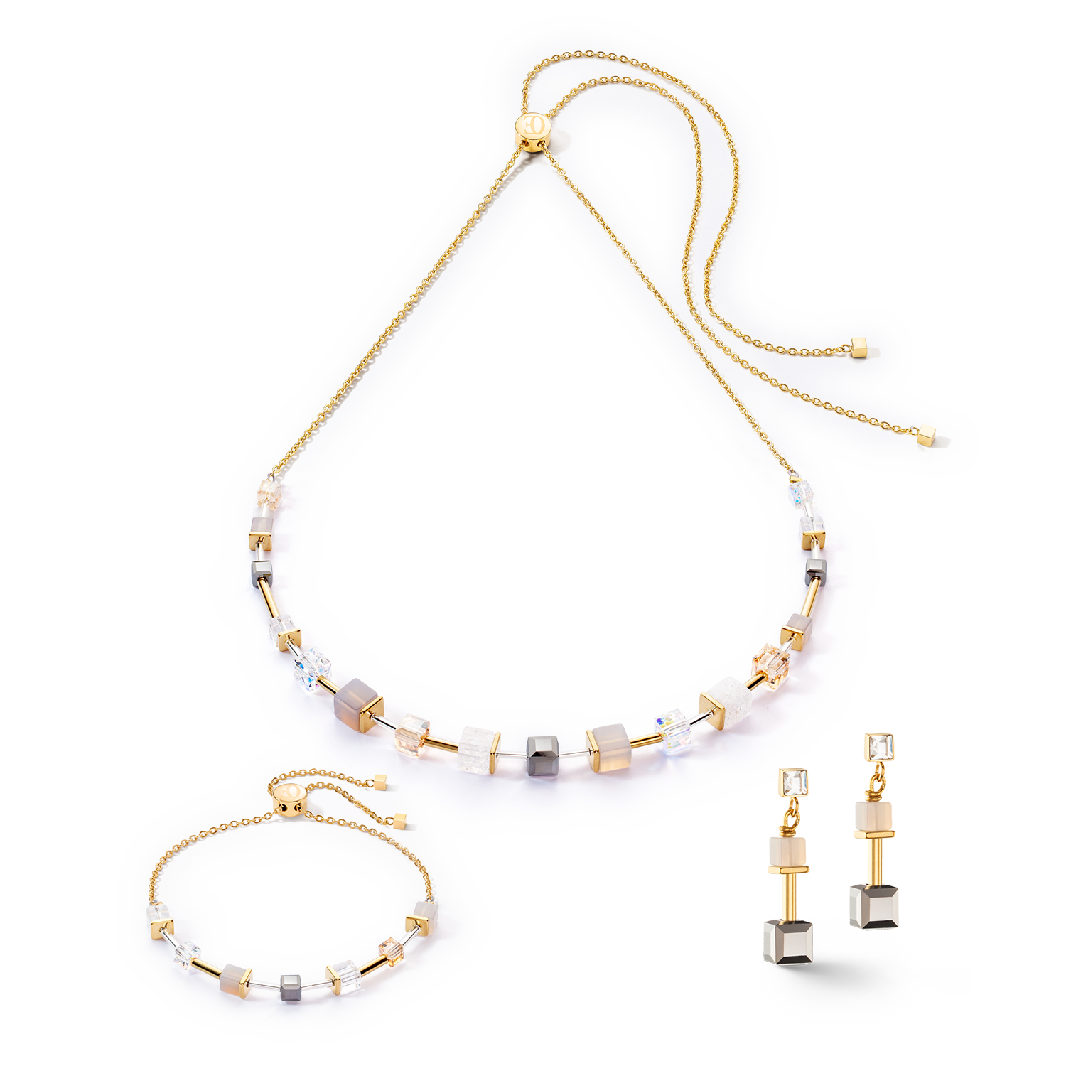 Collier GeoCUBE® Precious & Slider Closure or gris