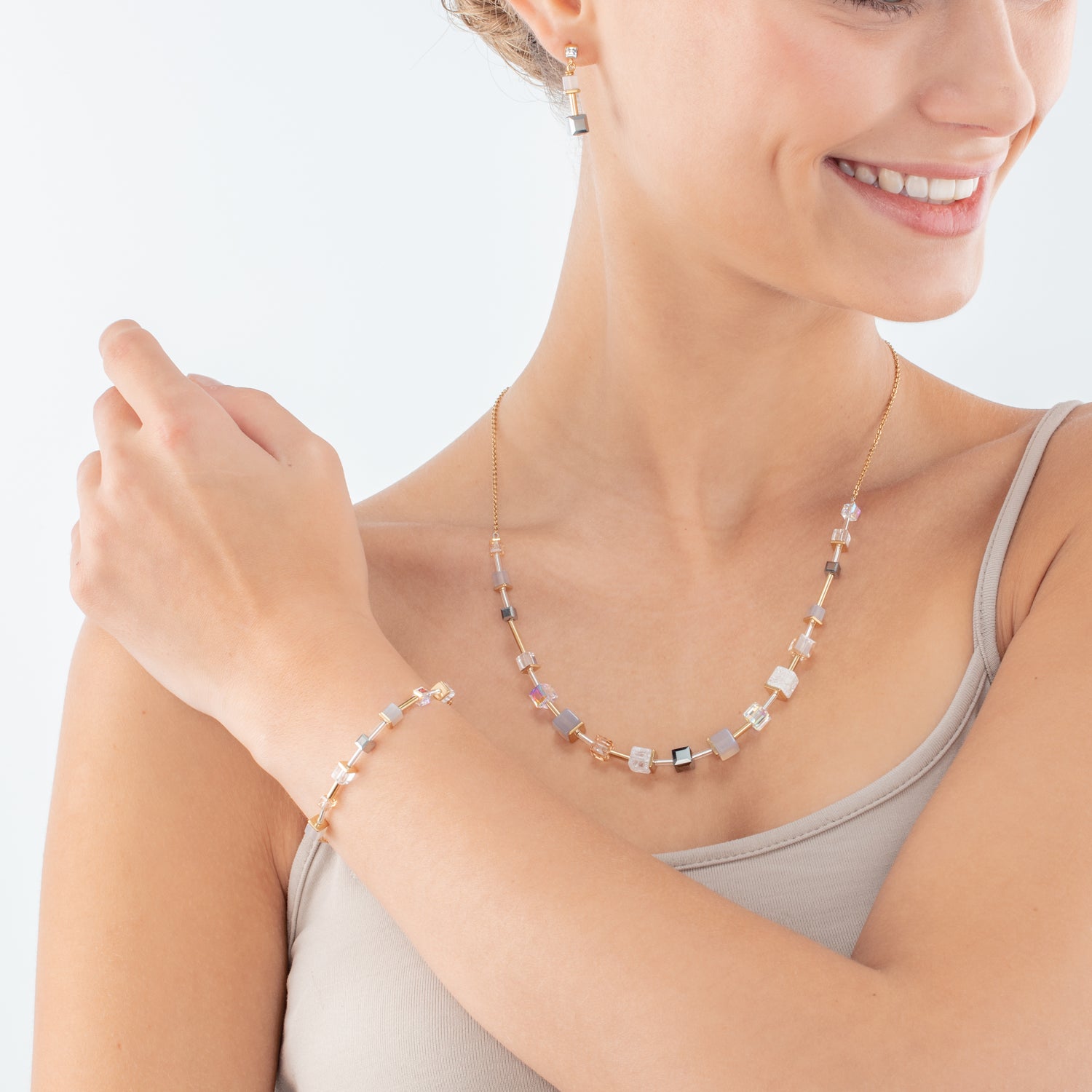 Collier GeoCUBE® Precious & Slider Closure or gris