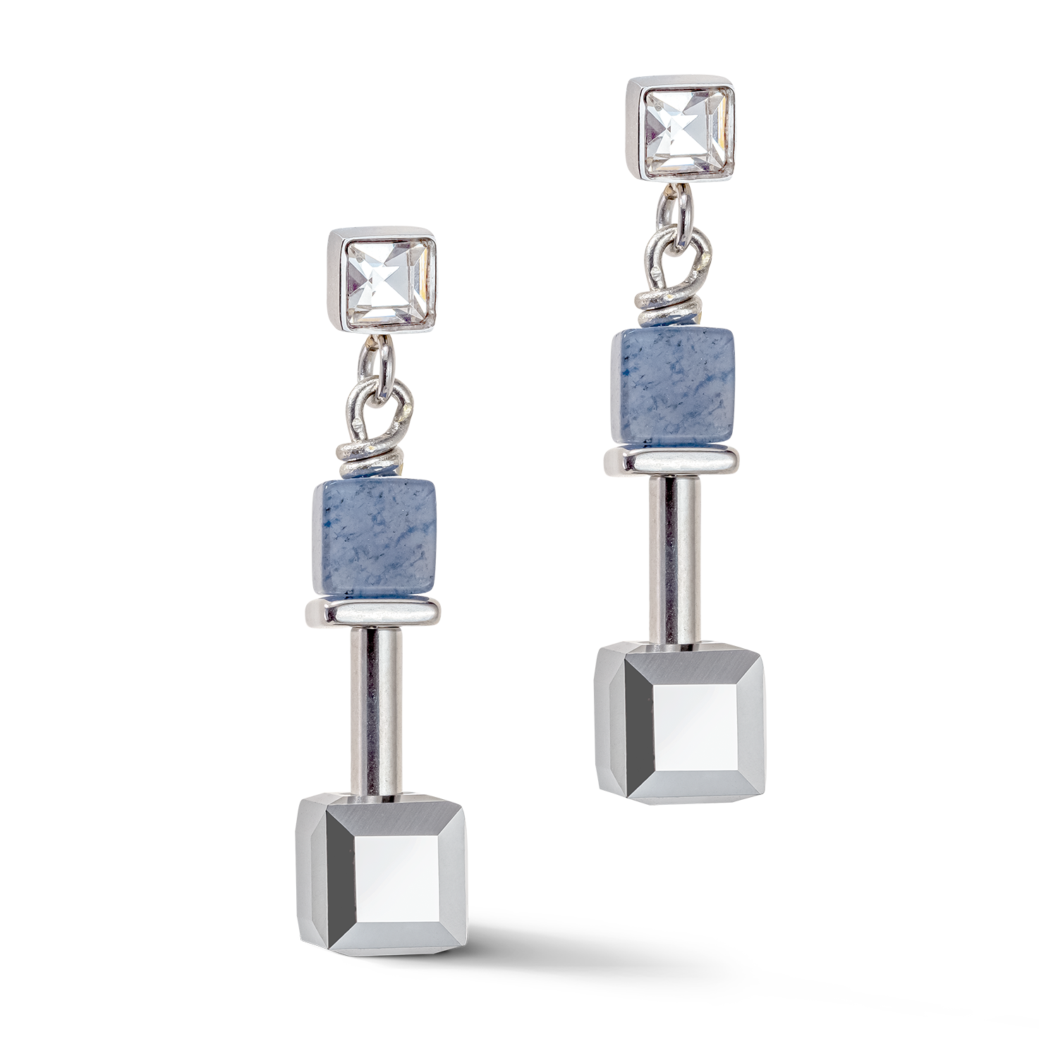Boucles d'oreille GeoCUBE® Precious & Slider Closure argent bleu