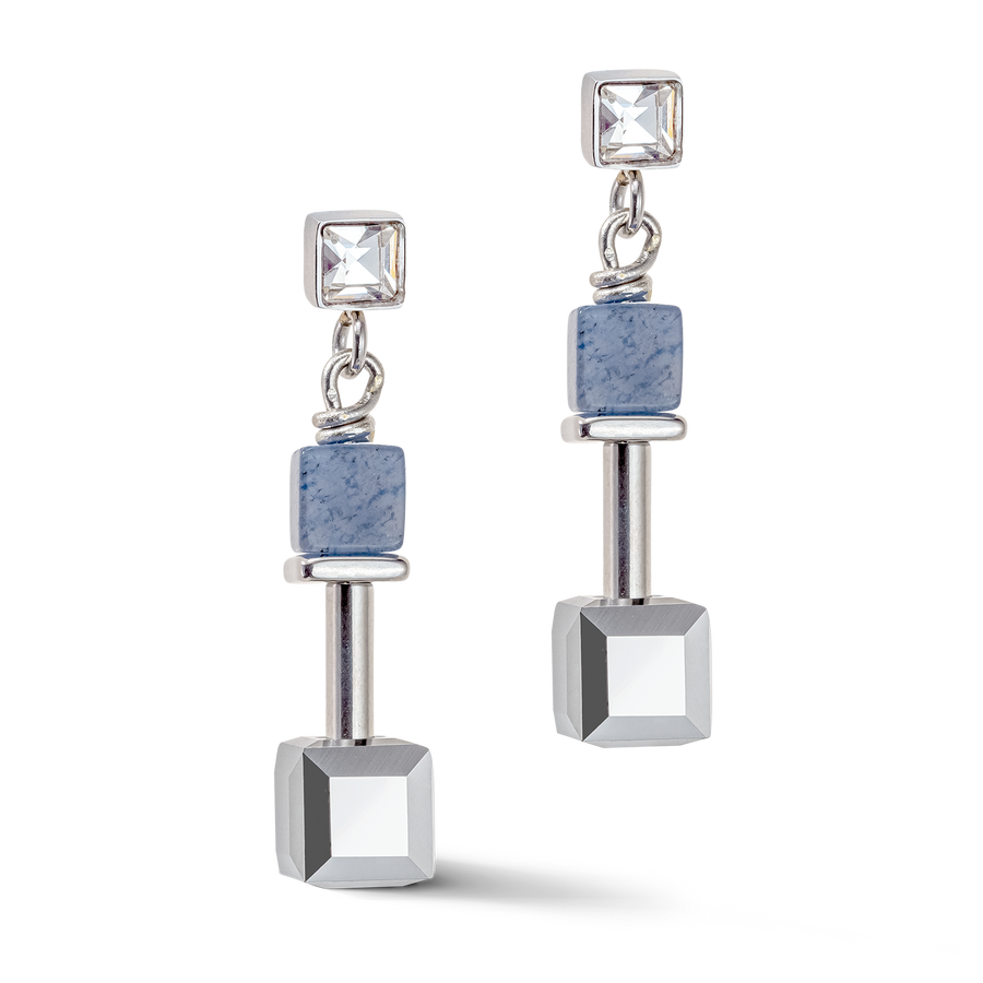 Boucles d'oreille GeoCUBE® Precious & Slider Closure argent bleu