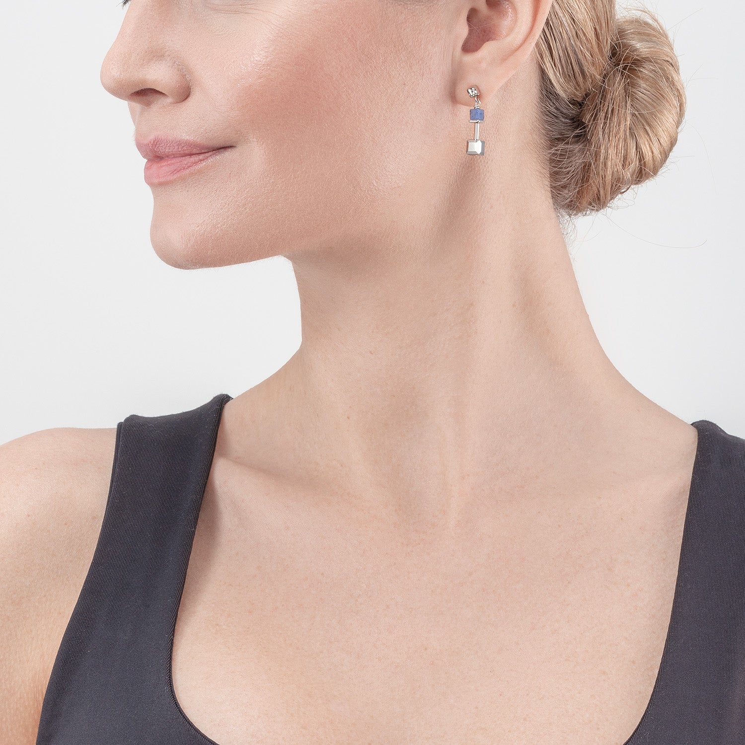 Boucles d'oreille GeoCUBE® Precious & Slider Closure argent bleu