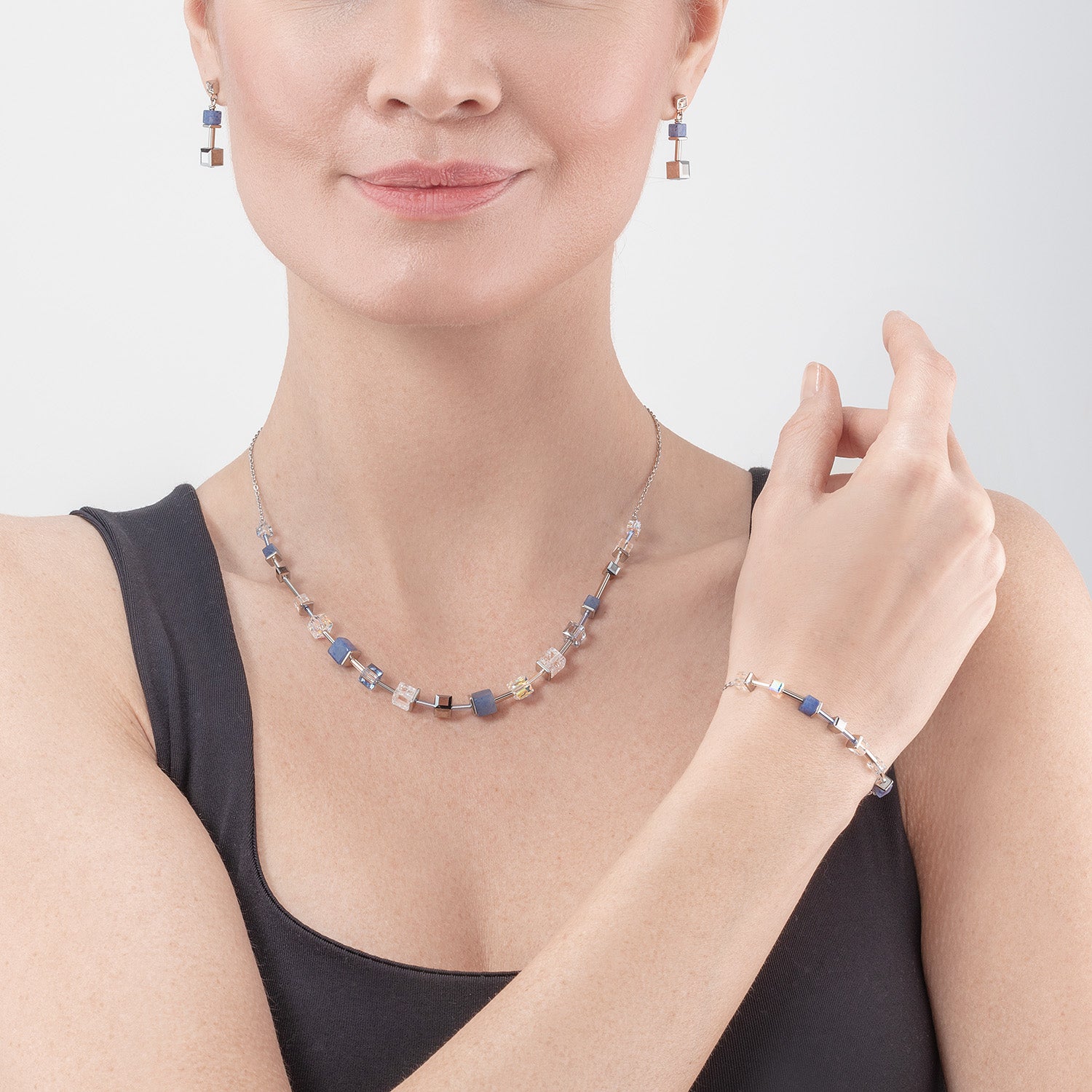 Bracelet GeoCUBE® Precious & Slider Closure argent bleu