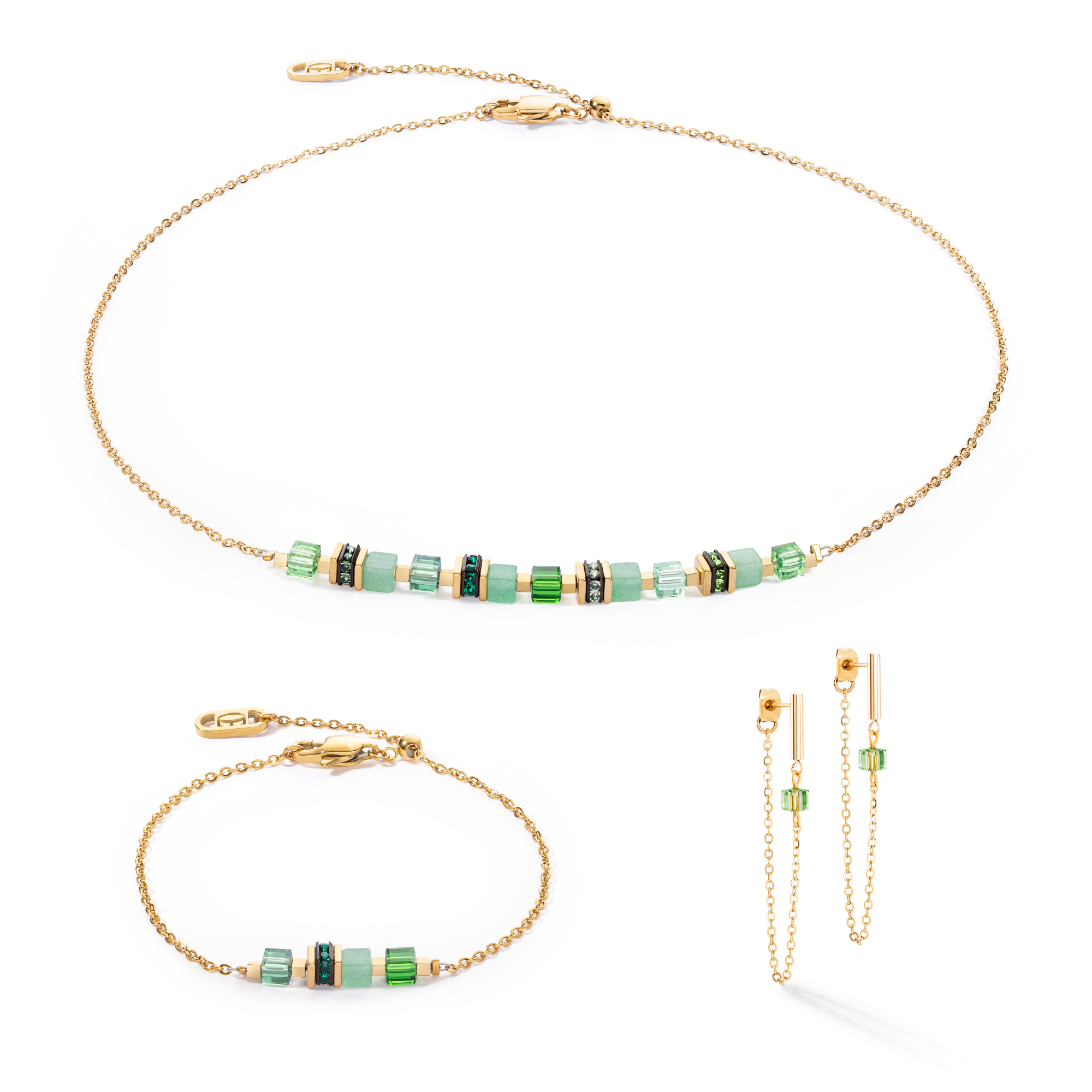 Collier Mini Cubes & Chain or-vert