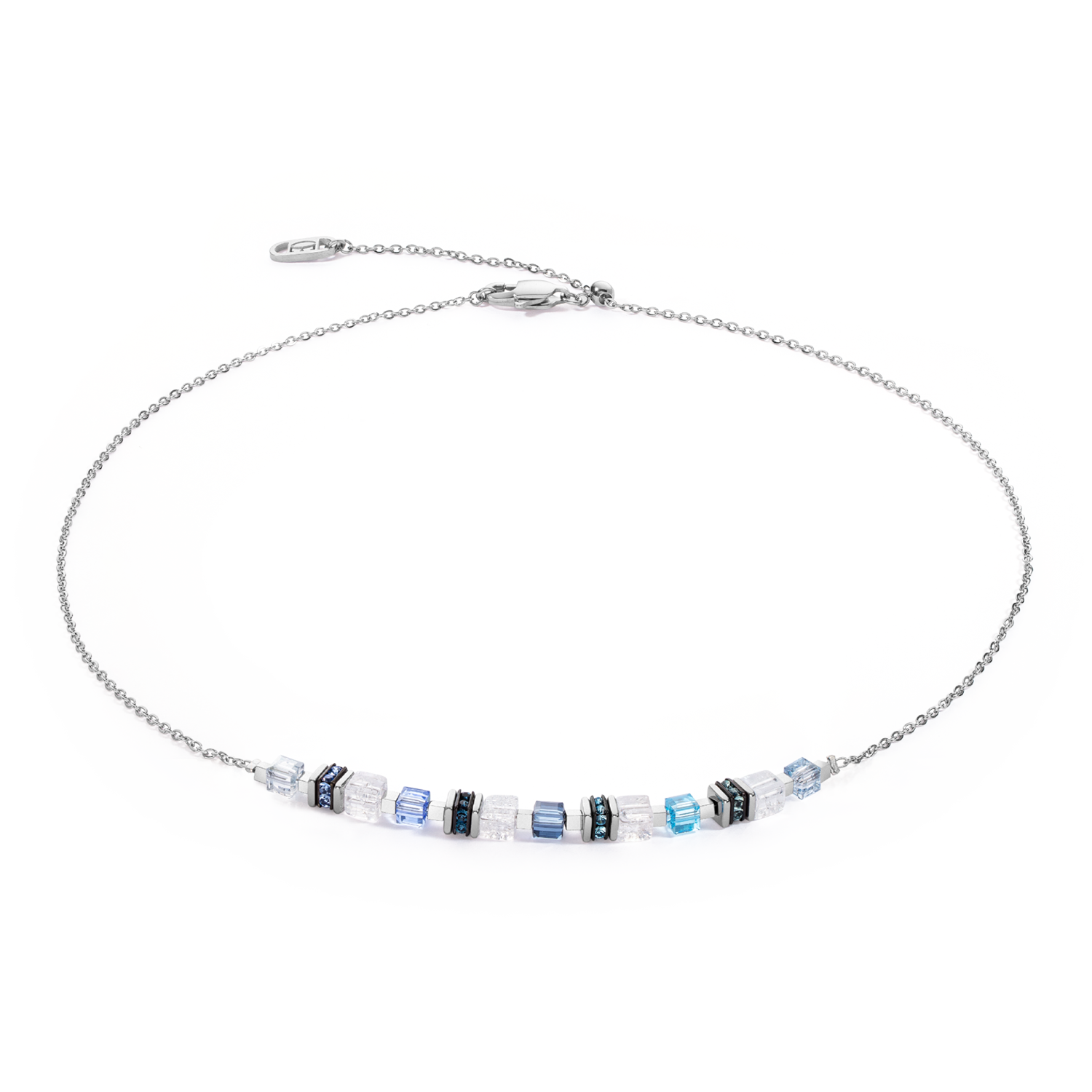 Collier Mini Cubes & Chain argent-bleu