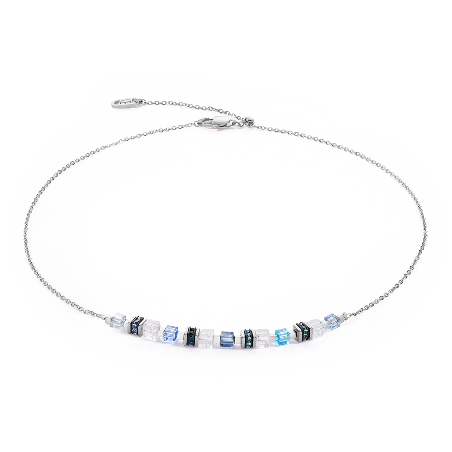 Collier Mini Cubes & Chain argent-bleu