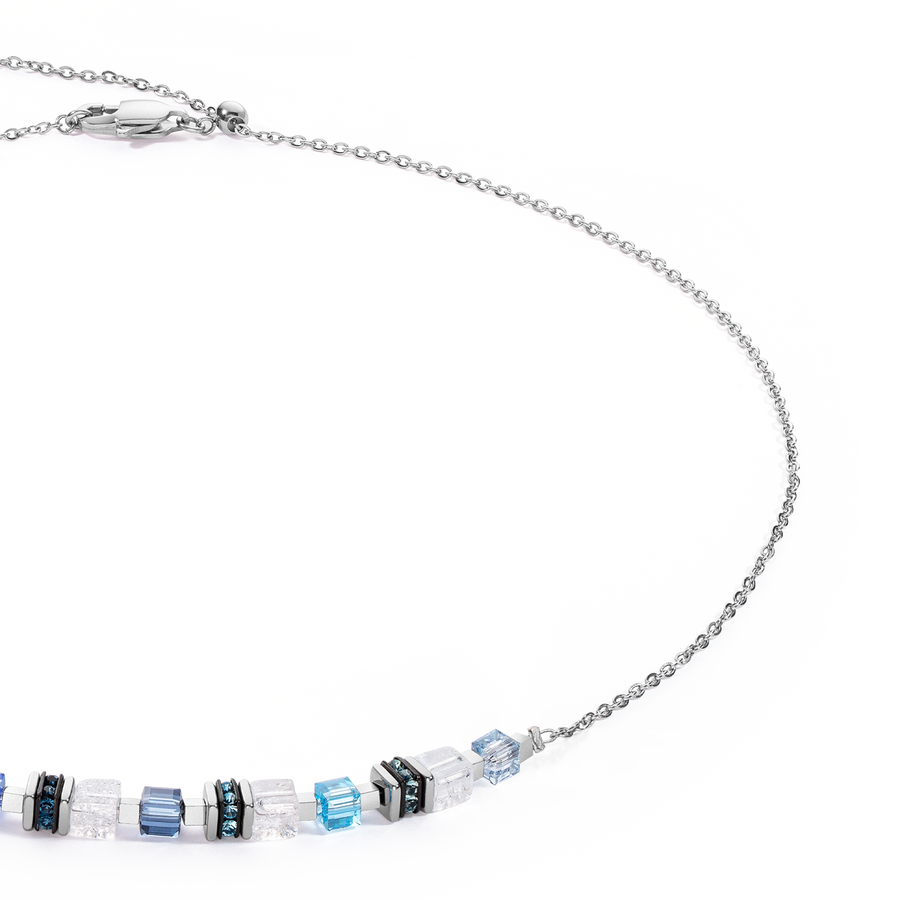Collier Mini Cubes & Chain argent-bleu