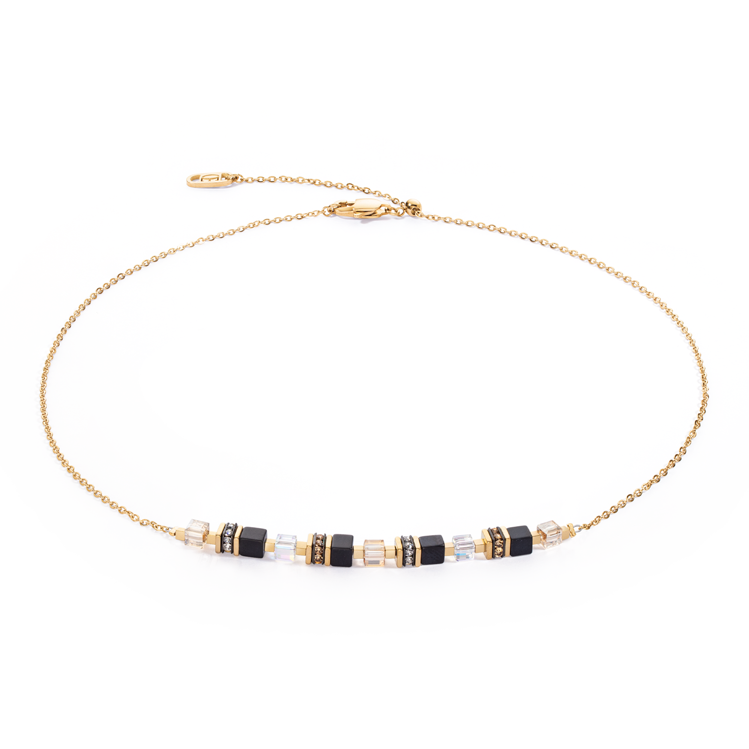 Collier Mini Cubes & Chain or-noir