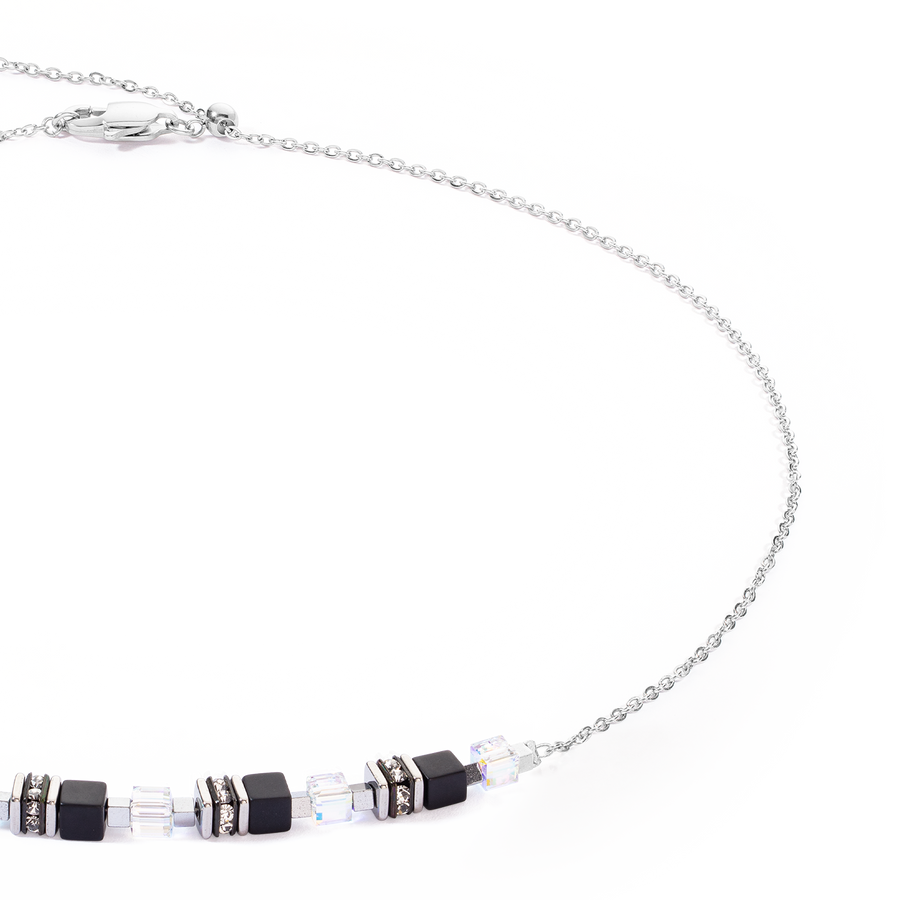 Collier Mini Cubes & Chain argent-noir