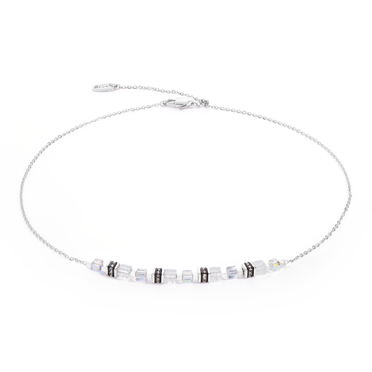 Collier Mini Cubes & Chain argent-blanc
