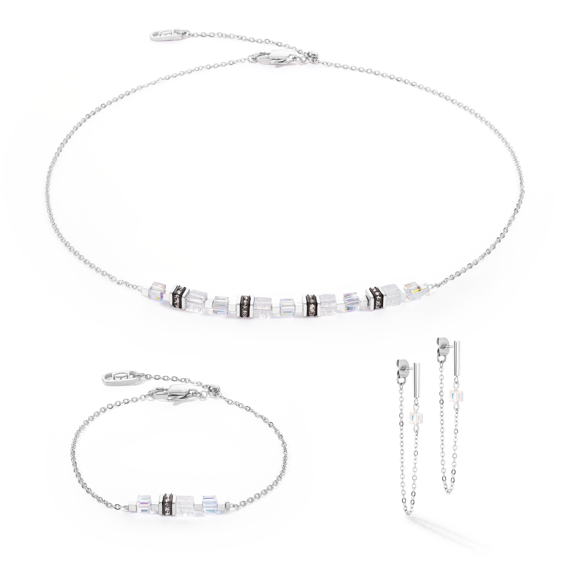 Collier Mini Cubes & Chain argent-blanc