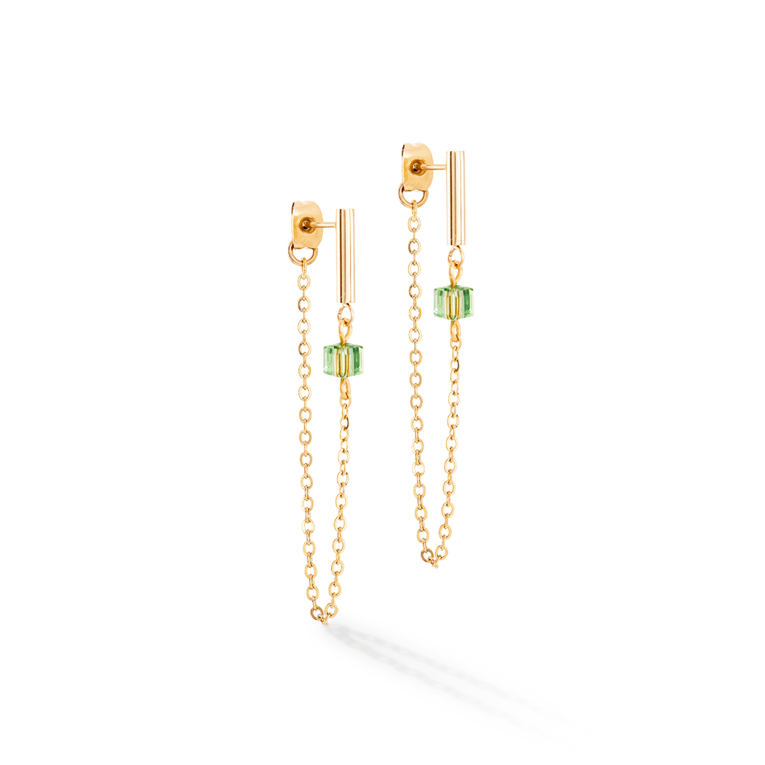 Boucles d'oreilles Mini Cubes & Chain or-vert