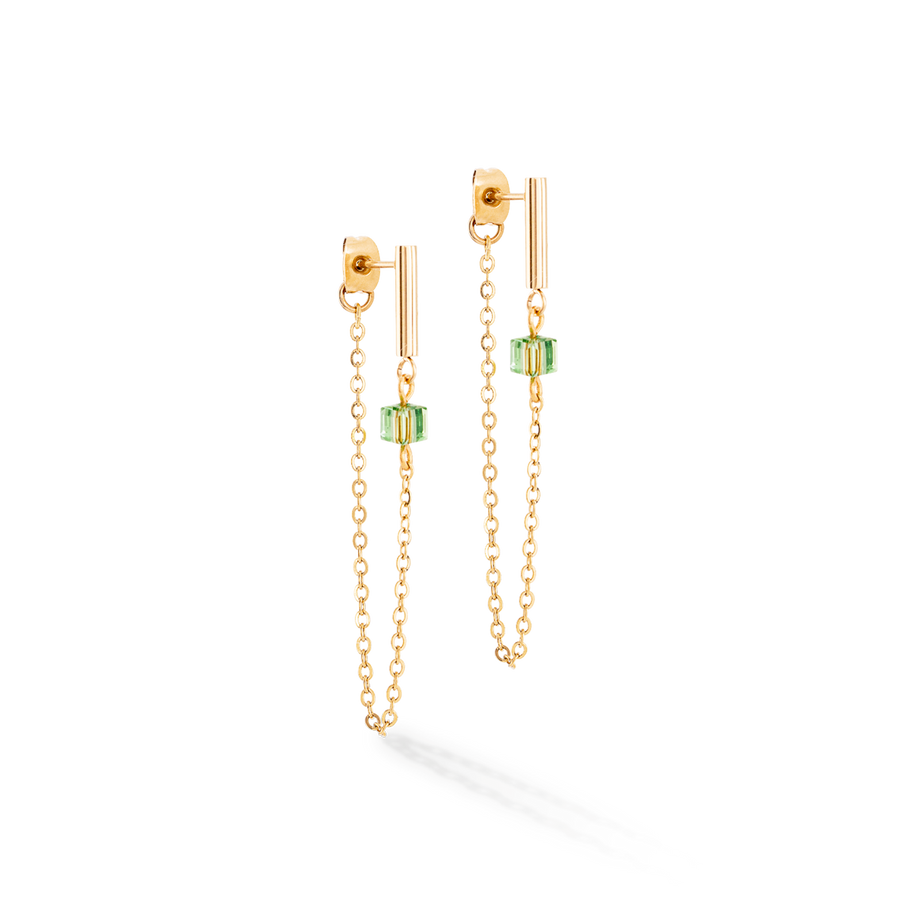 Boucles d'oreilles Mini Cubes & Chain or-vert
