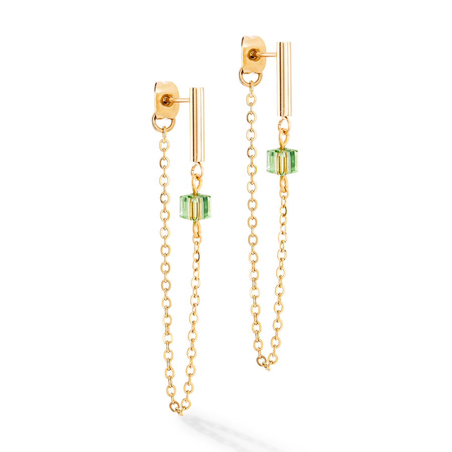 Boucles d'oreilles Mini Cubes & Chain or-vert