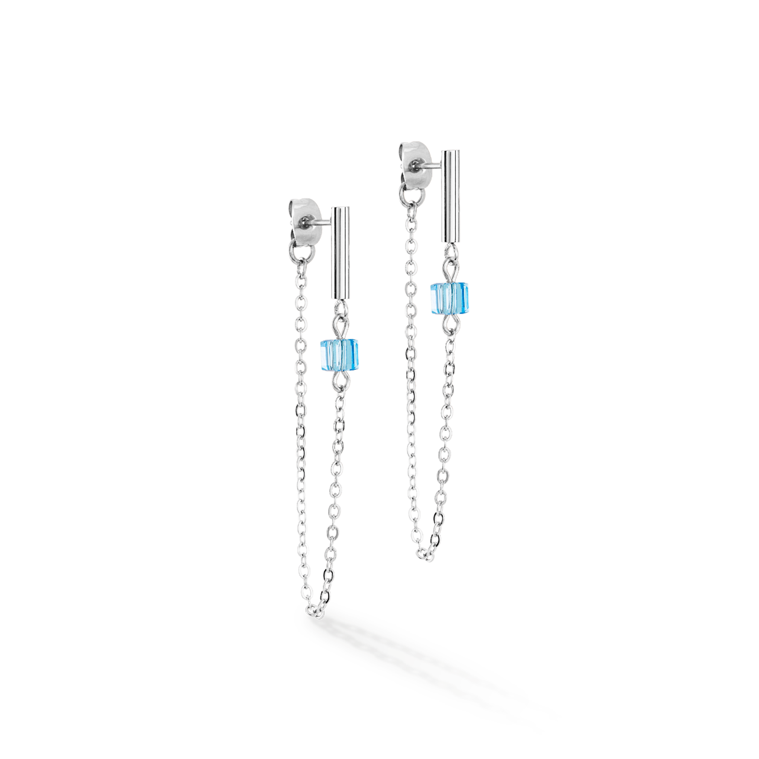 Boucles d'oreilles Mini Cubes & Chain argent-bleu