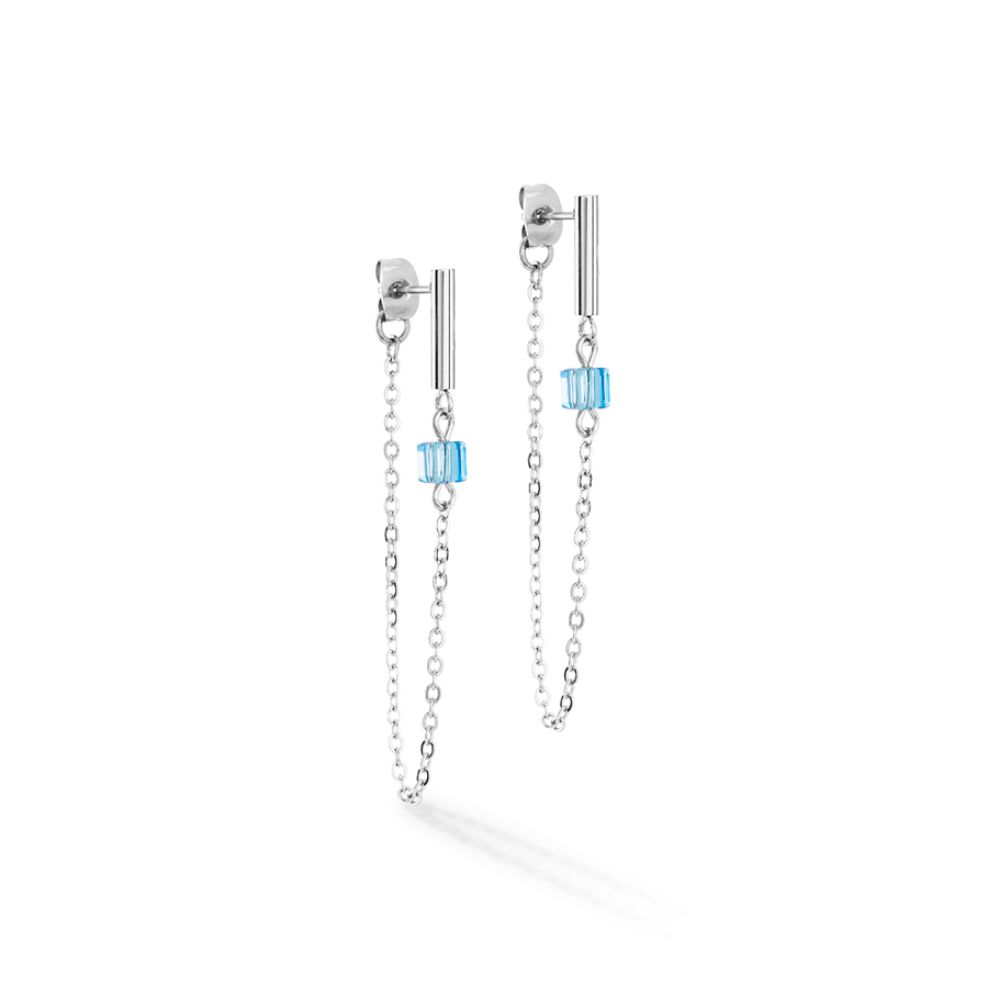 Boucles d'oreilles Mini Cubes & Chain argent-bleu