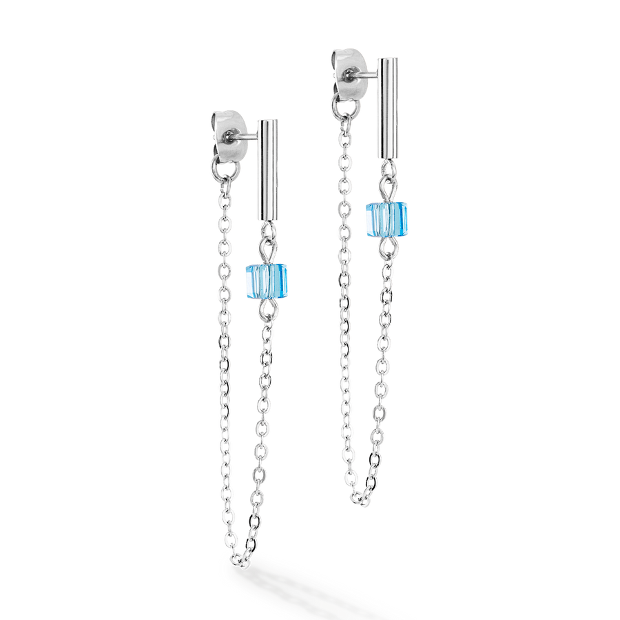 Boucles d'oreilles Mini Cubes & Chain argent-bleu
