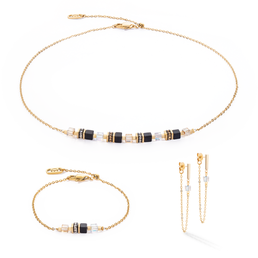 Boucles d'oreilles Mini Cubes & Chain or-noir