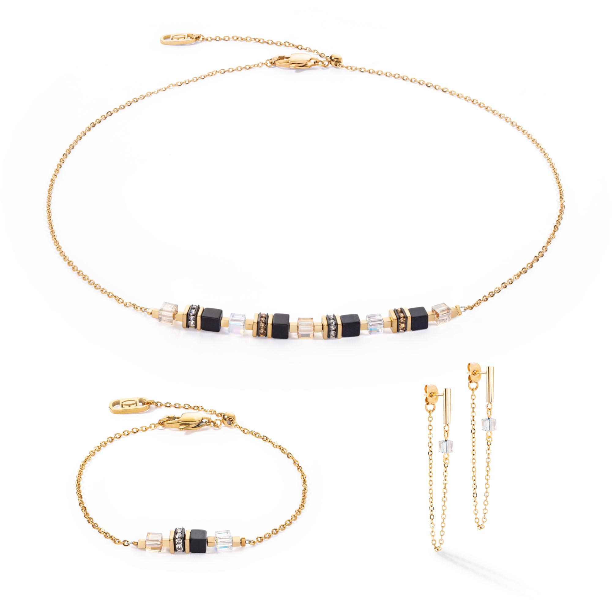 Boucles d'oreilles Mini Cubes & Chain or-noir