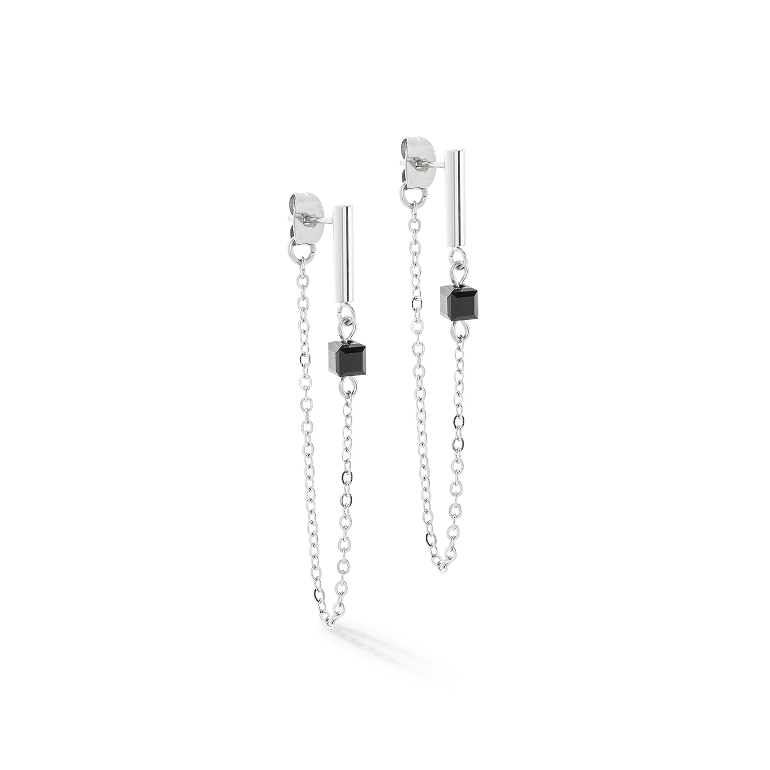 Boucles d'oreilles Mini Cubes & Chain argent-noir