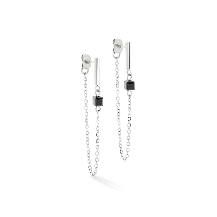 Boucles d'oreilles Mini Cubes & Chain argent-noir