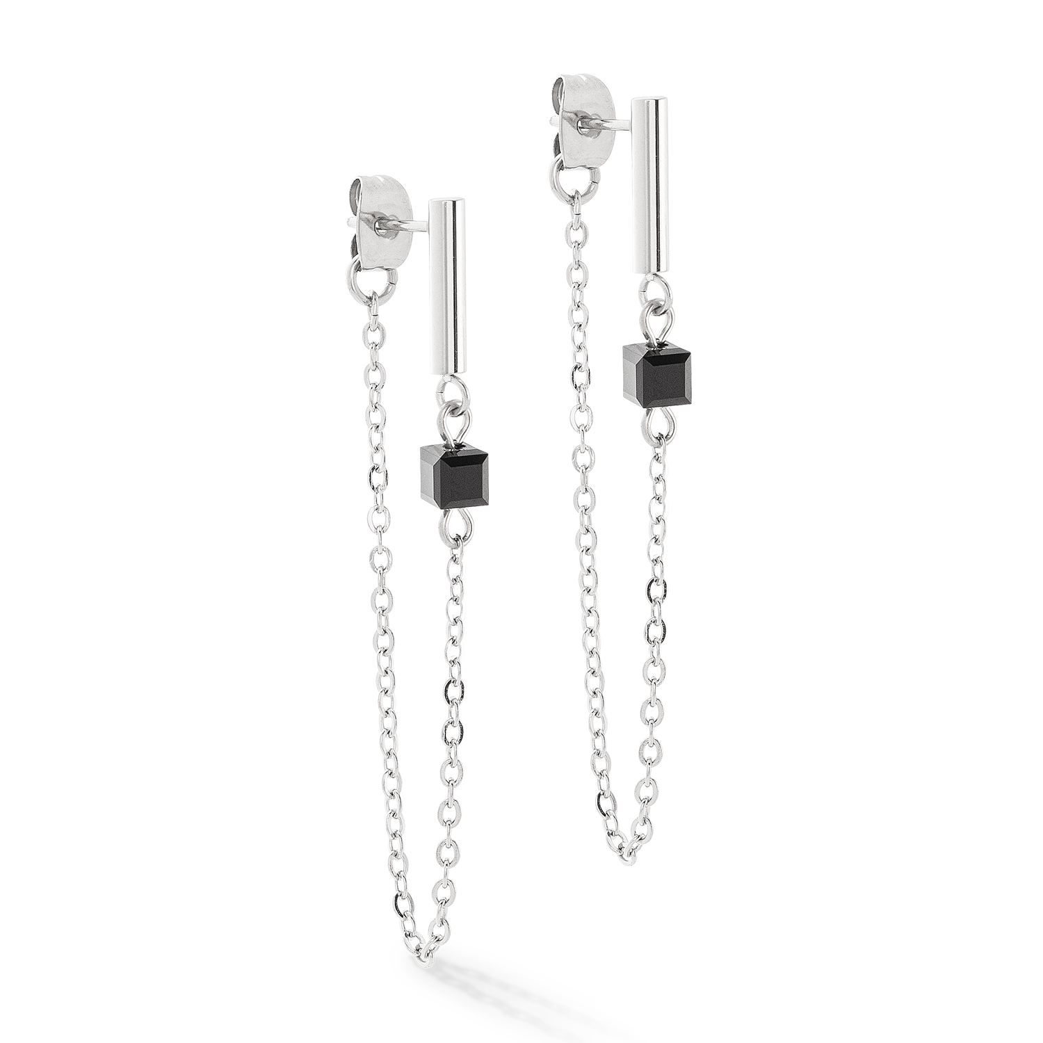 Boucles d'oreilles Mini Cubes & Chain argent-noir