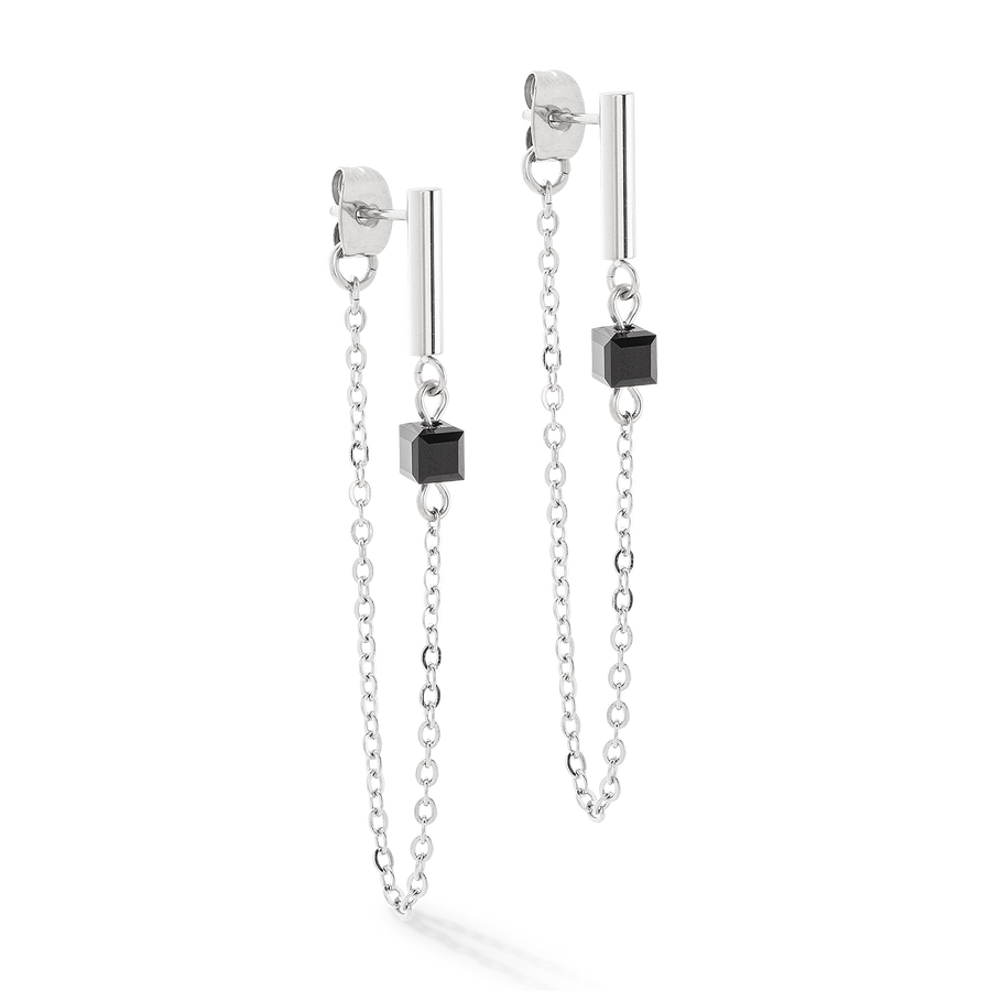 Boucles d'oreilles Mini Cubes & Chain argent-noir