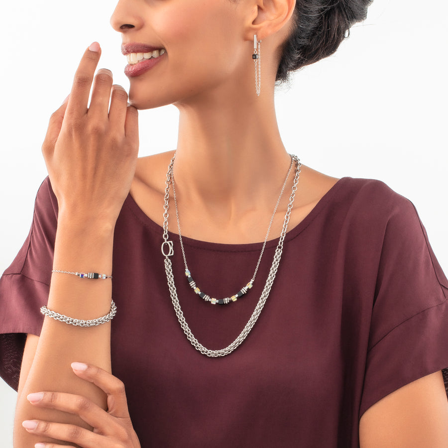 Boucles d'oreilles Mini Cubes & Chain argent-noir