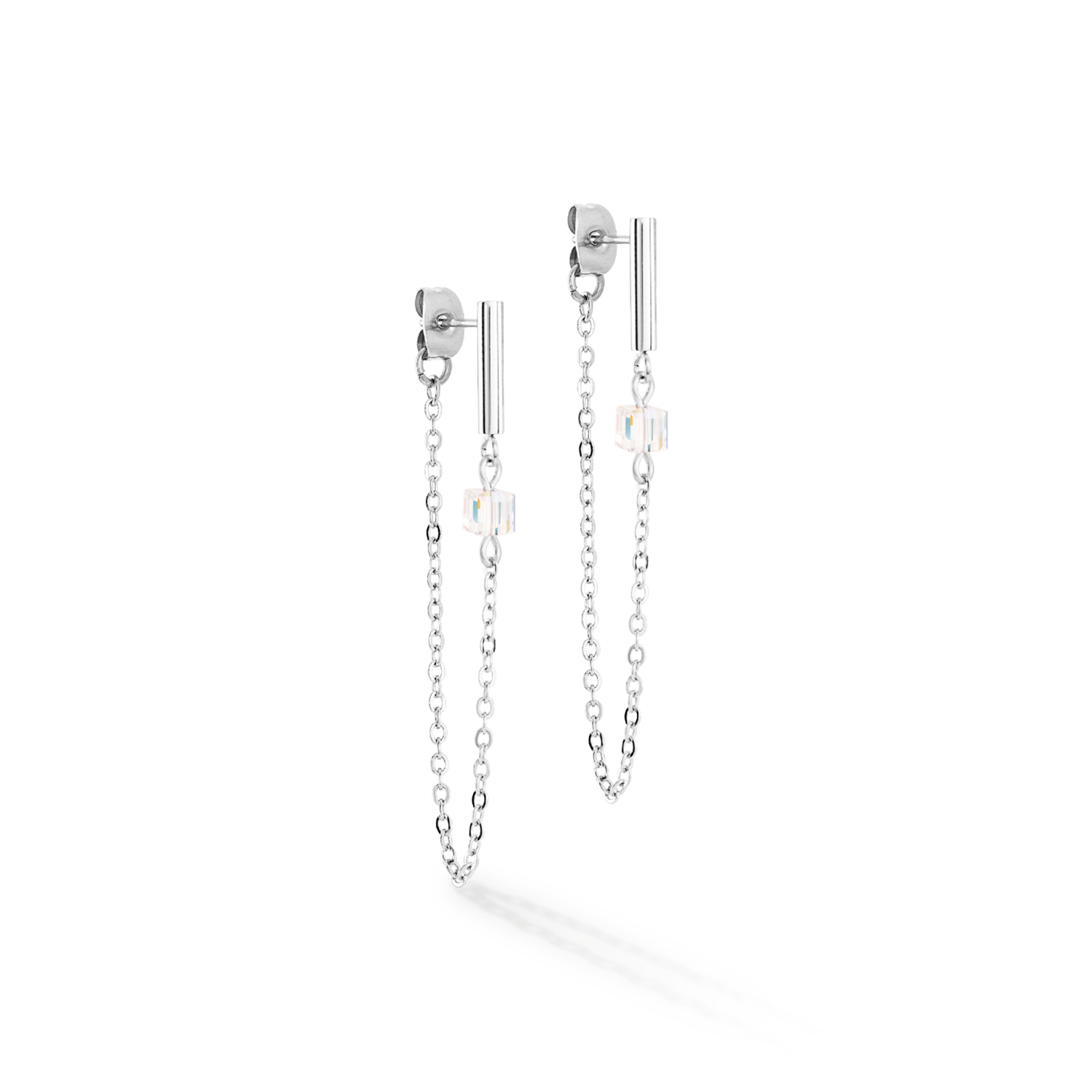 Boucles d'oreilles Mini Cubes & Chain argent-blanc