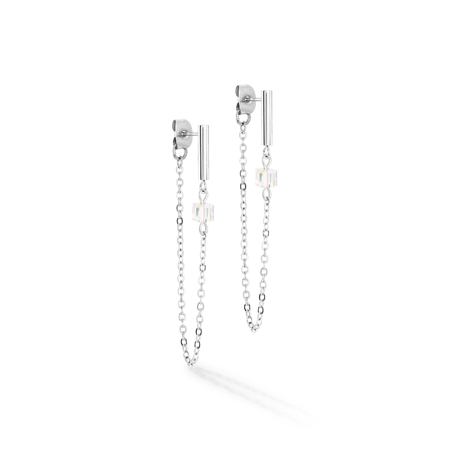 Boucles d'oreilles Mini Cubes & Chain argent-blanc