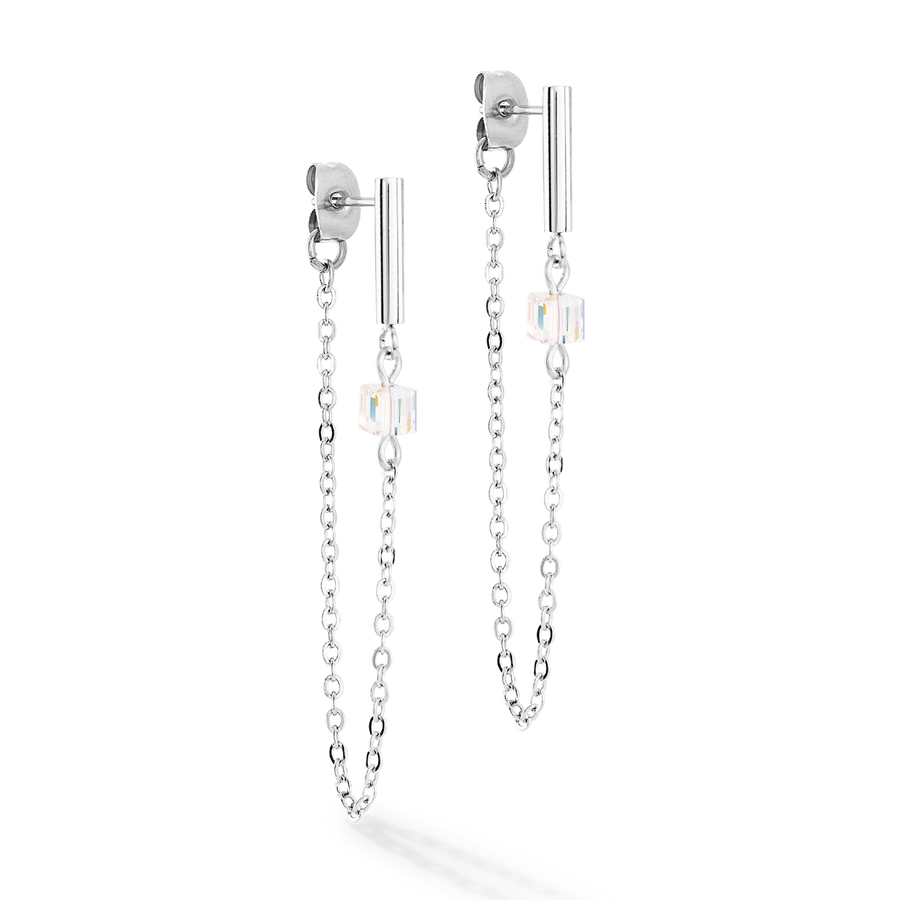 Boucles d'oreilles Mini Cubes & Chain argent-blanc