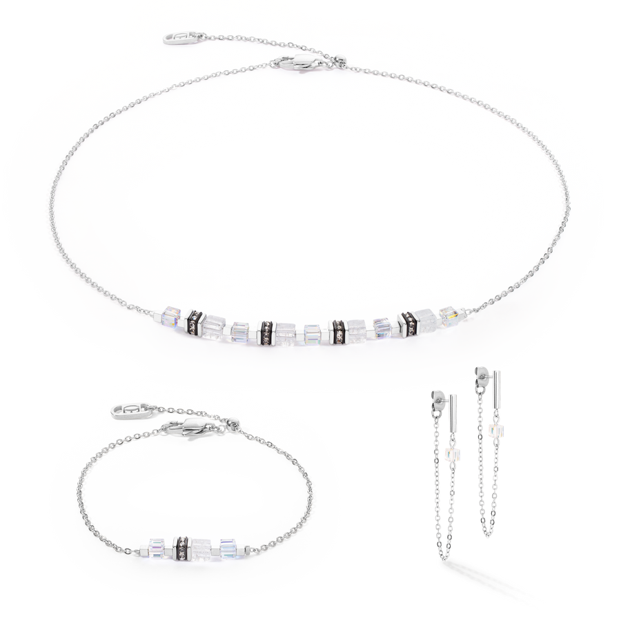 Boucles d'oreilles Mini Cubes & Chain argent-blanc