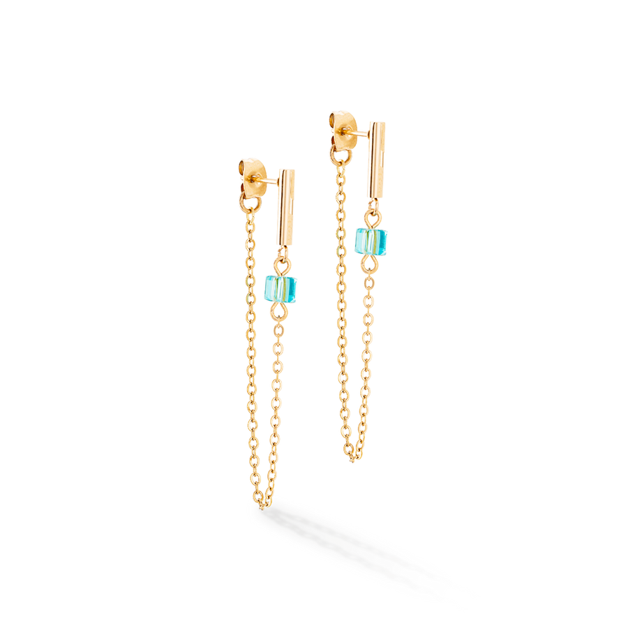 Boucles d'oreilles Mini Cubes & Chain or-multicolore