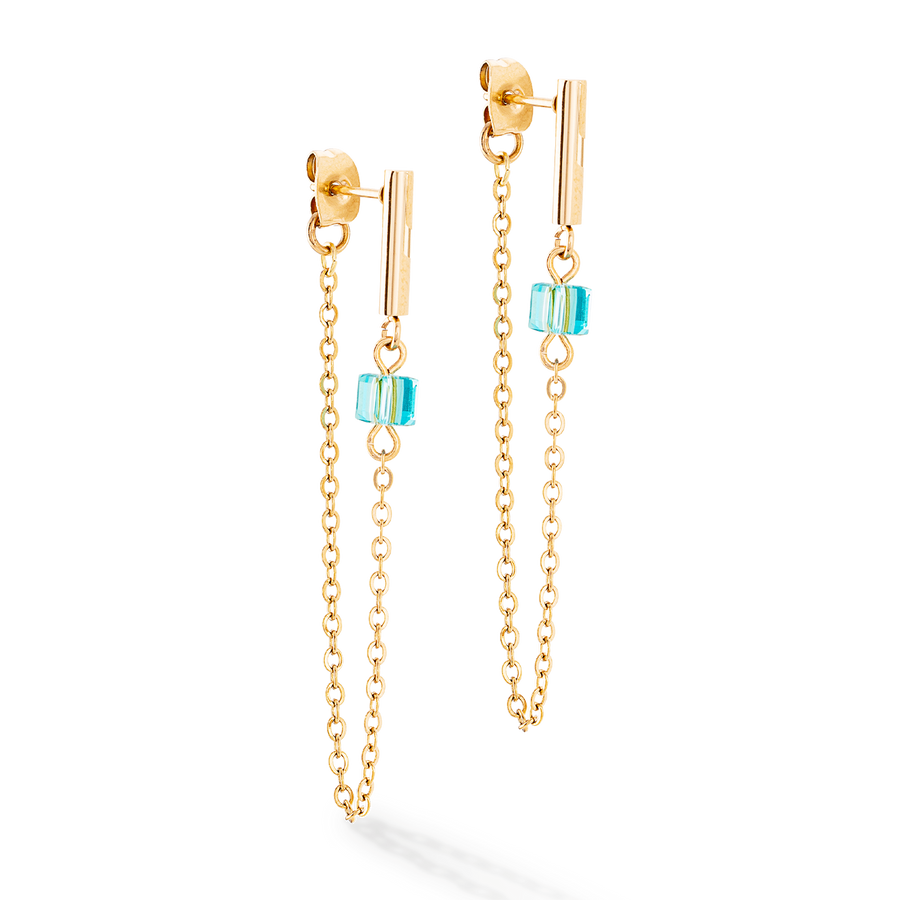 Boucles d'oreilles Mini Cubes & Chain or-multicolore