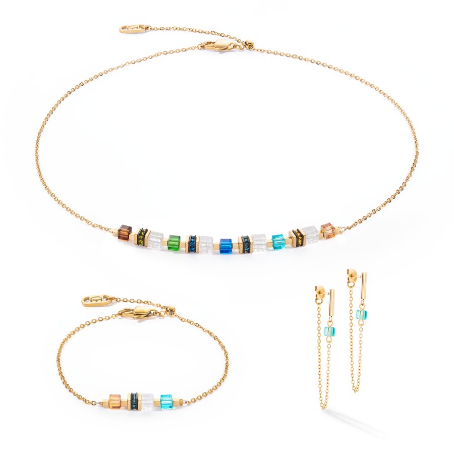 Boucles d'oreilles Mini Cubes & Chain or-multicolore
