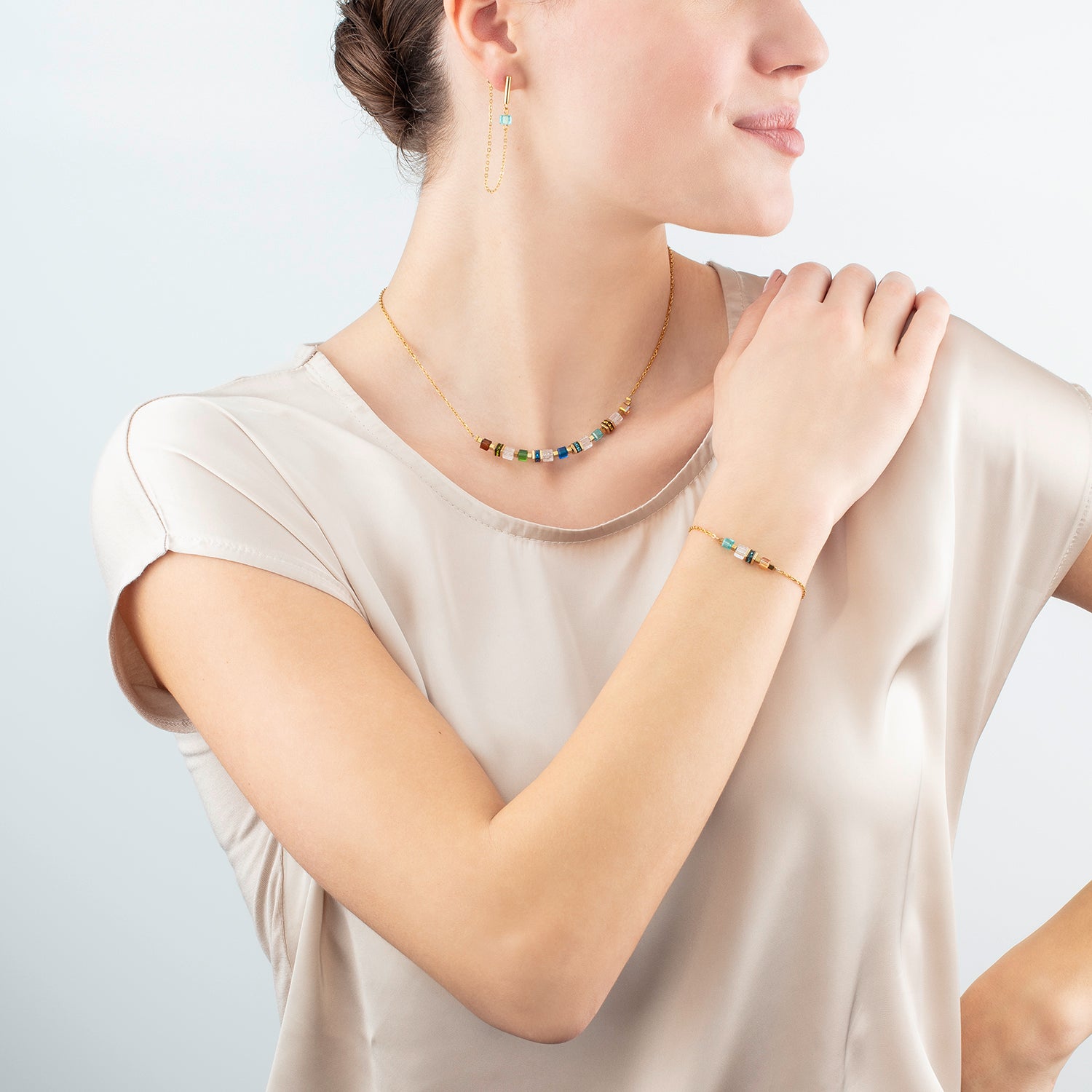 Boucles d'oreilles Mini Cubes & Chain or-multicolore