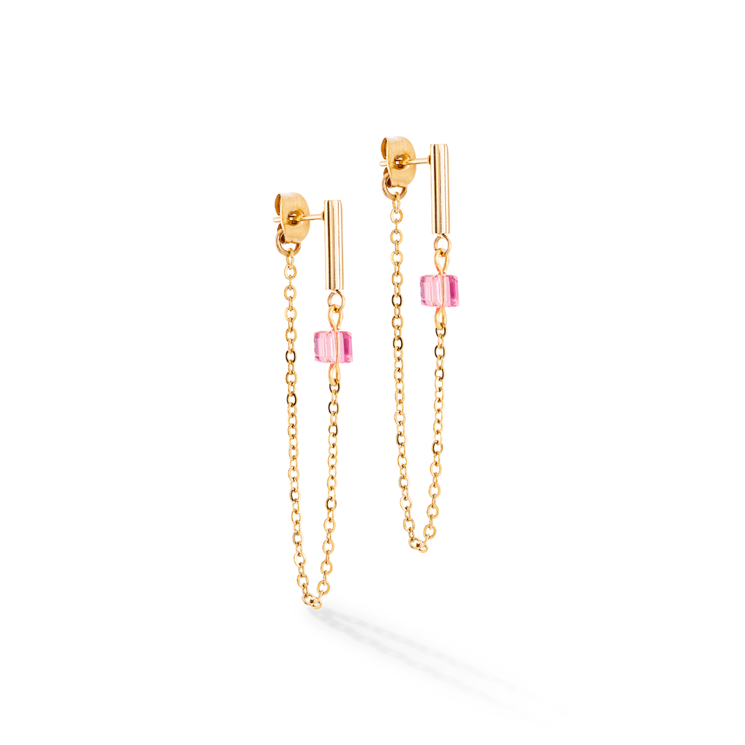Boucles d'oreilles Mini Cubes & Chain or-rose