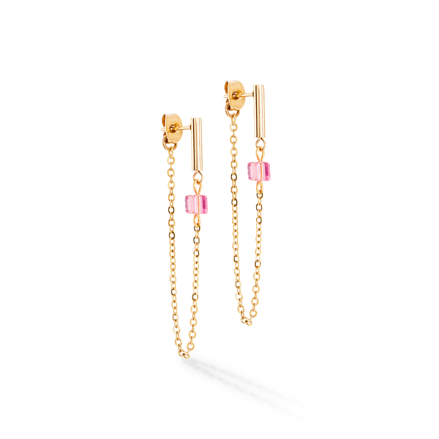Boucles d'oreilles Mini Cubes & Chain or-rose