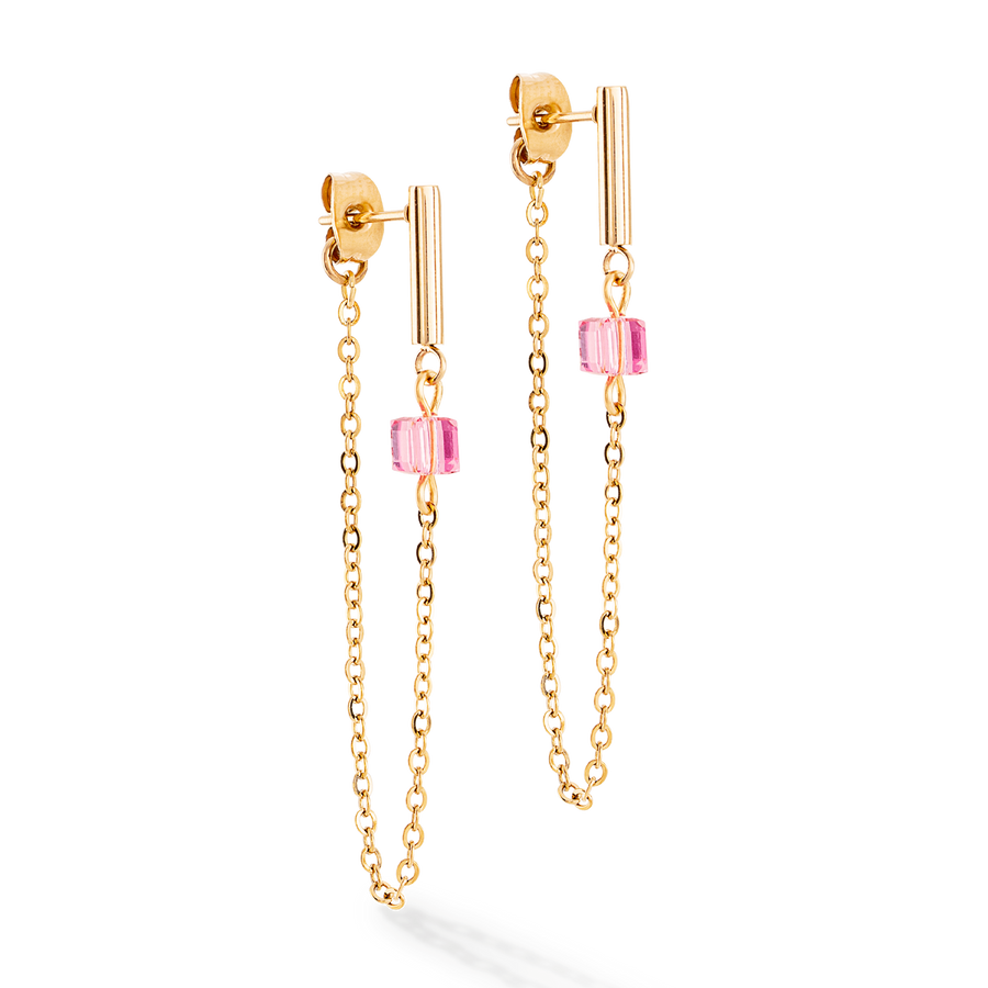 Boucles d'oreilles Mini Cubes & Chain or-rose