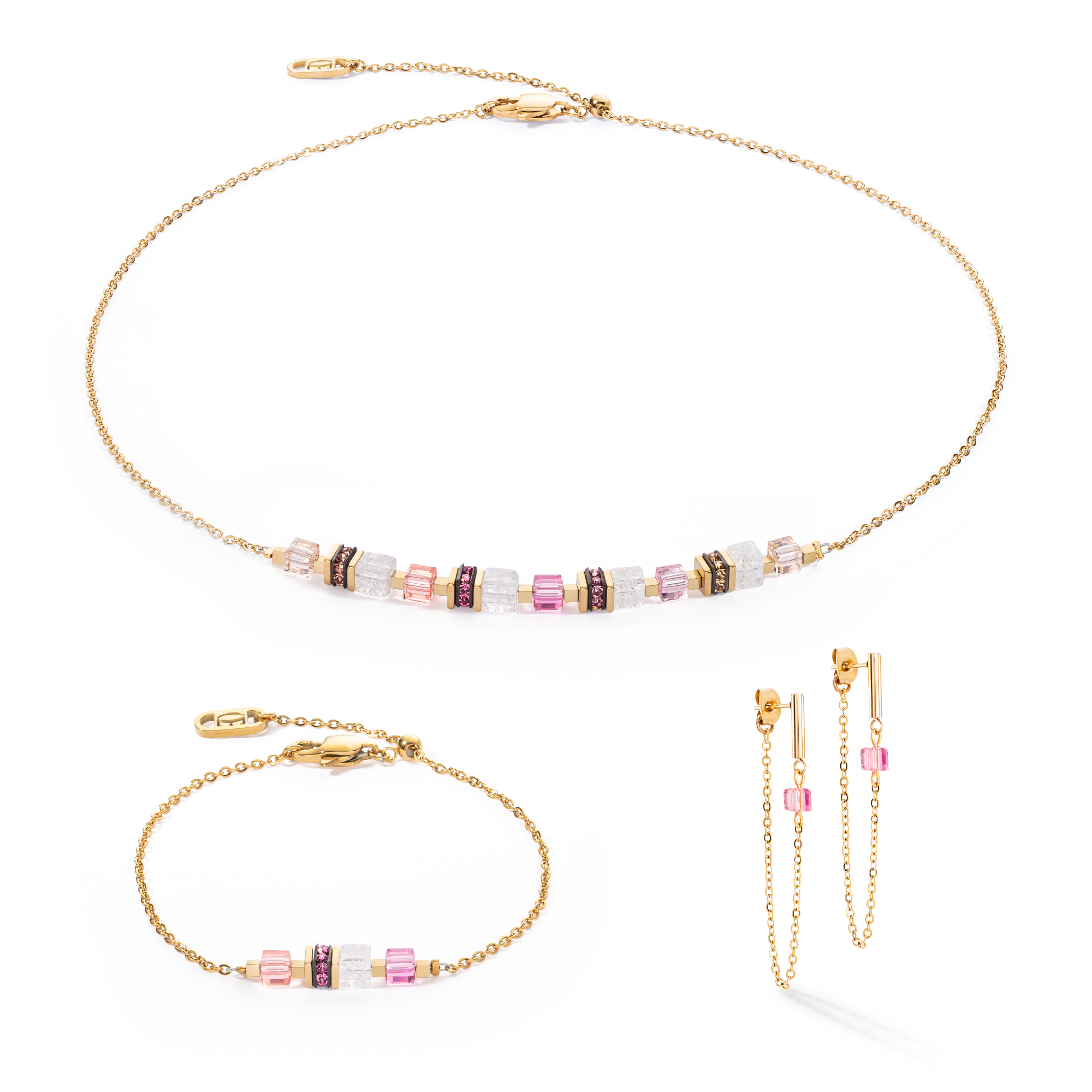 Boucles d'oreilles Mini Cubes & Chain or-rose