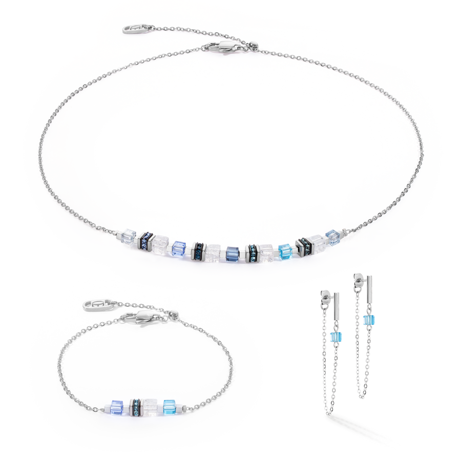 Bracelet Mini Cubes & Chain argent-bleu