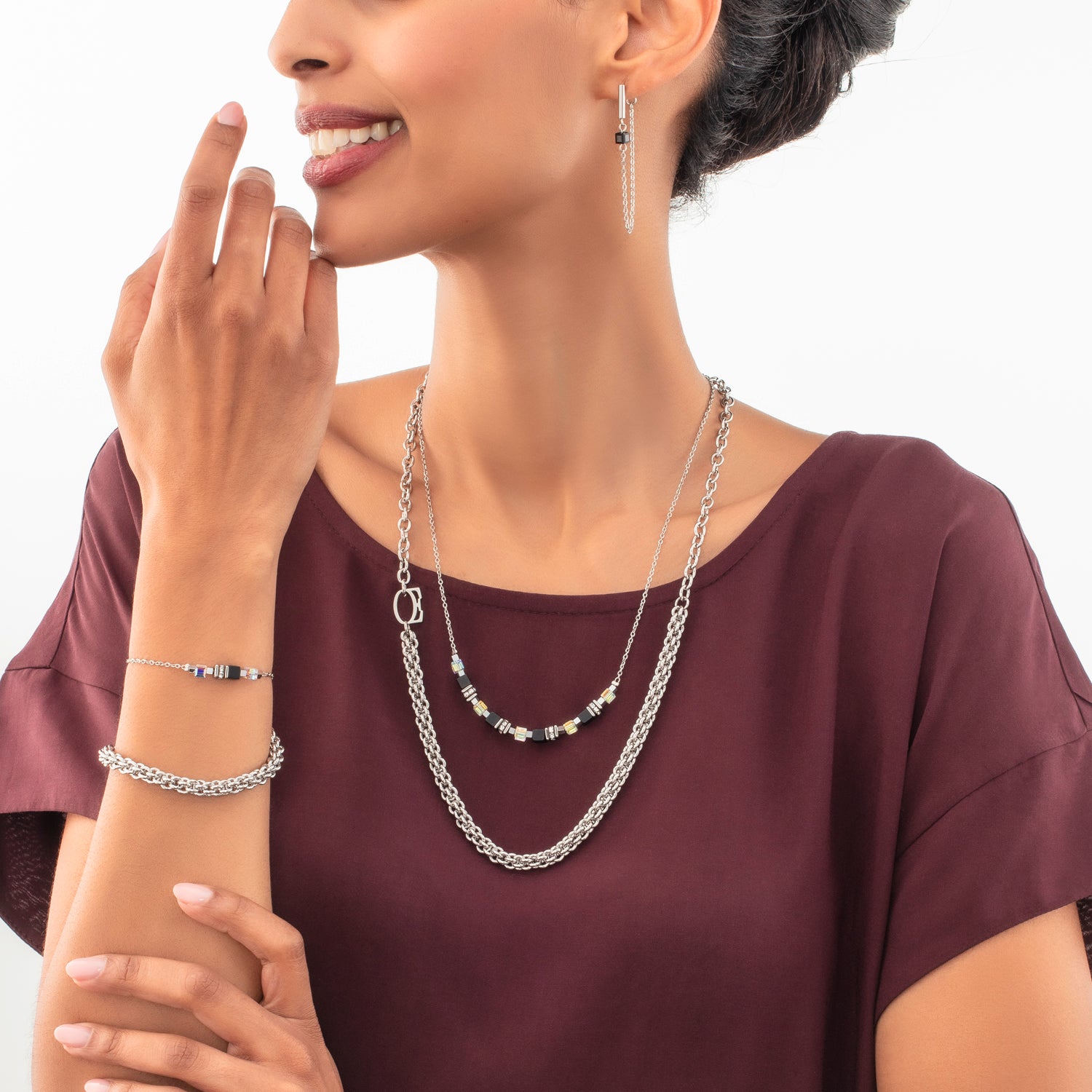 Bracelet Mini Cubes & Chain argent-noir