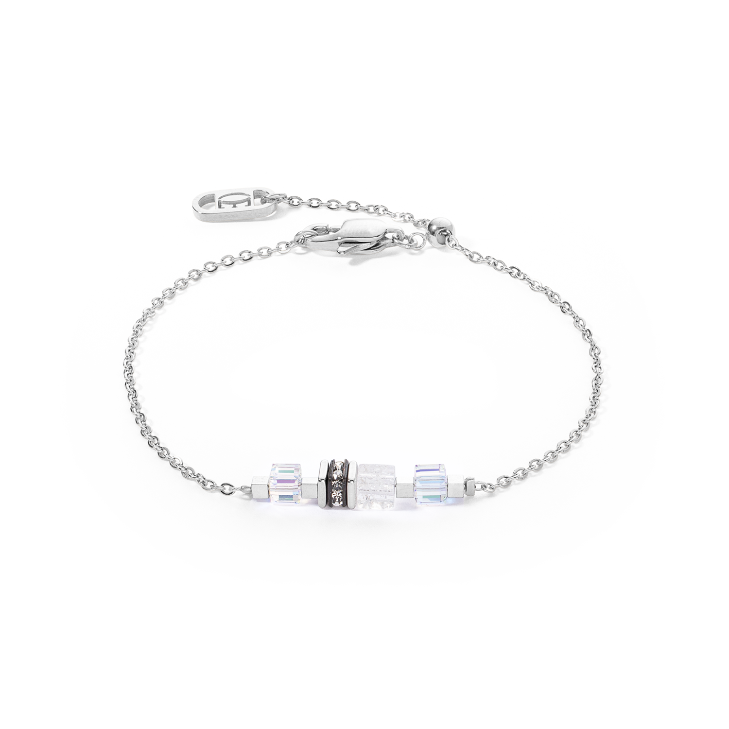 Bracelet Mini Cubes & Chain argent-blanc