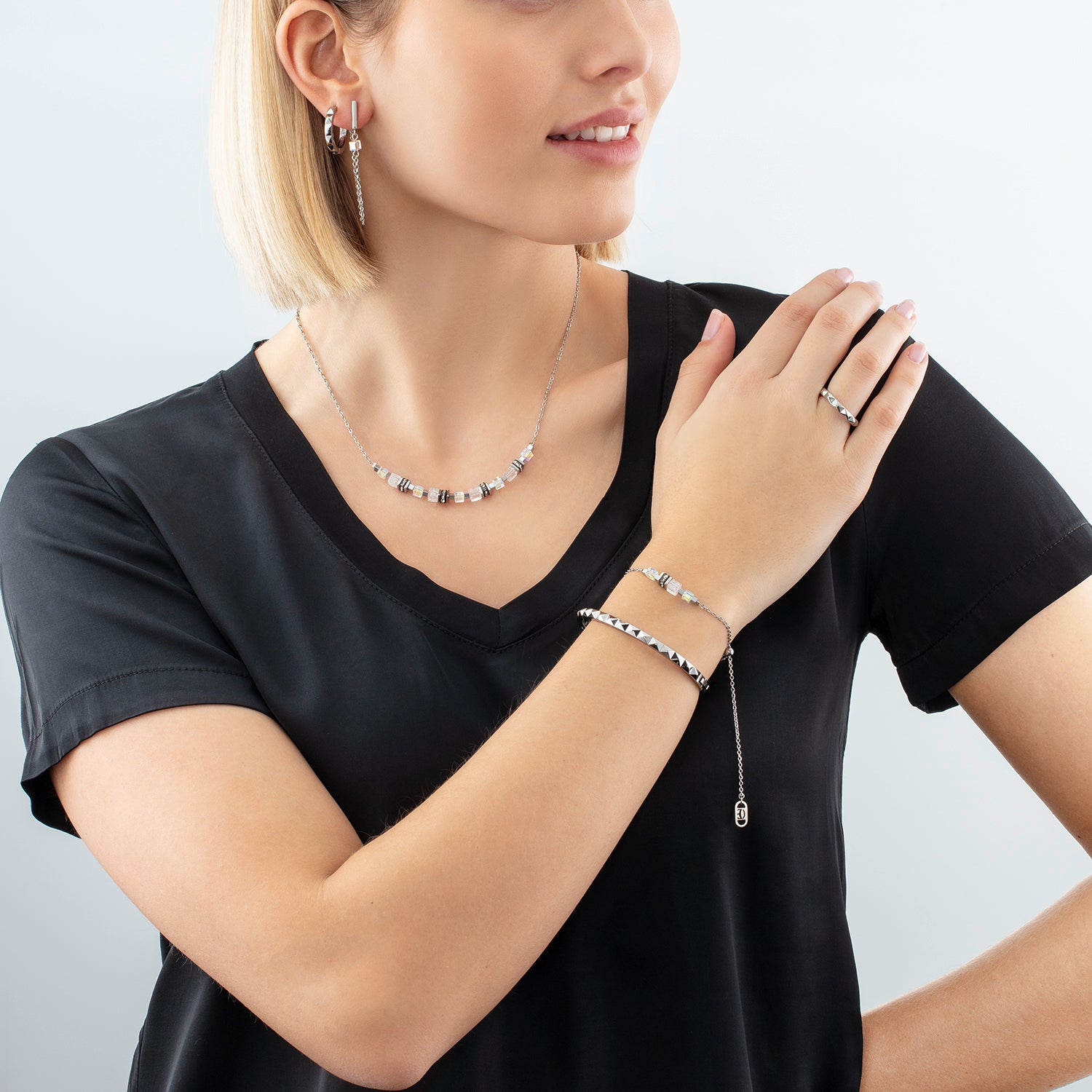 Bracelet Mini Cubes & Chain argent-blanc