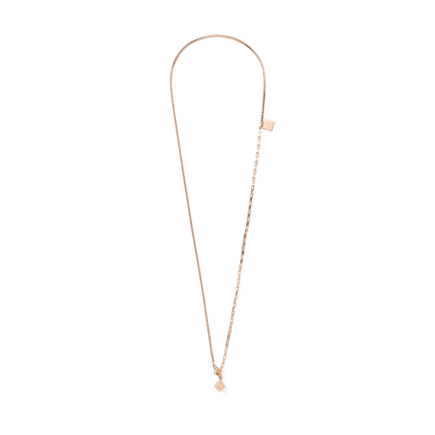 Collier Chaîne en Y ou bracelet 3 rangs Cube Crystal Dot acier inoxydable or rose