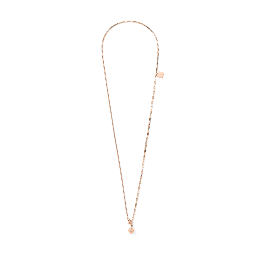 Collier Chaîne en Y ou bracelet 3 rangs Cube Crystal Dot acier inoxydable or rose