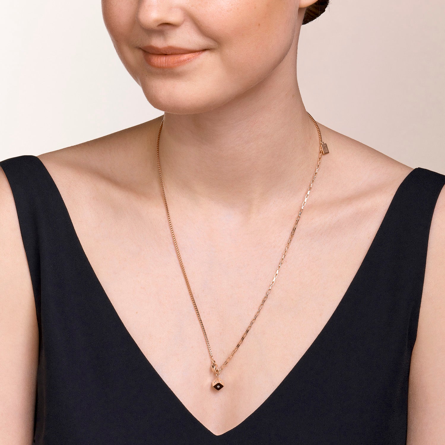 Collier Chaîne en Y ou bracelet 3 rangs Cube Crystal Dot acier inoxydable or rose