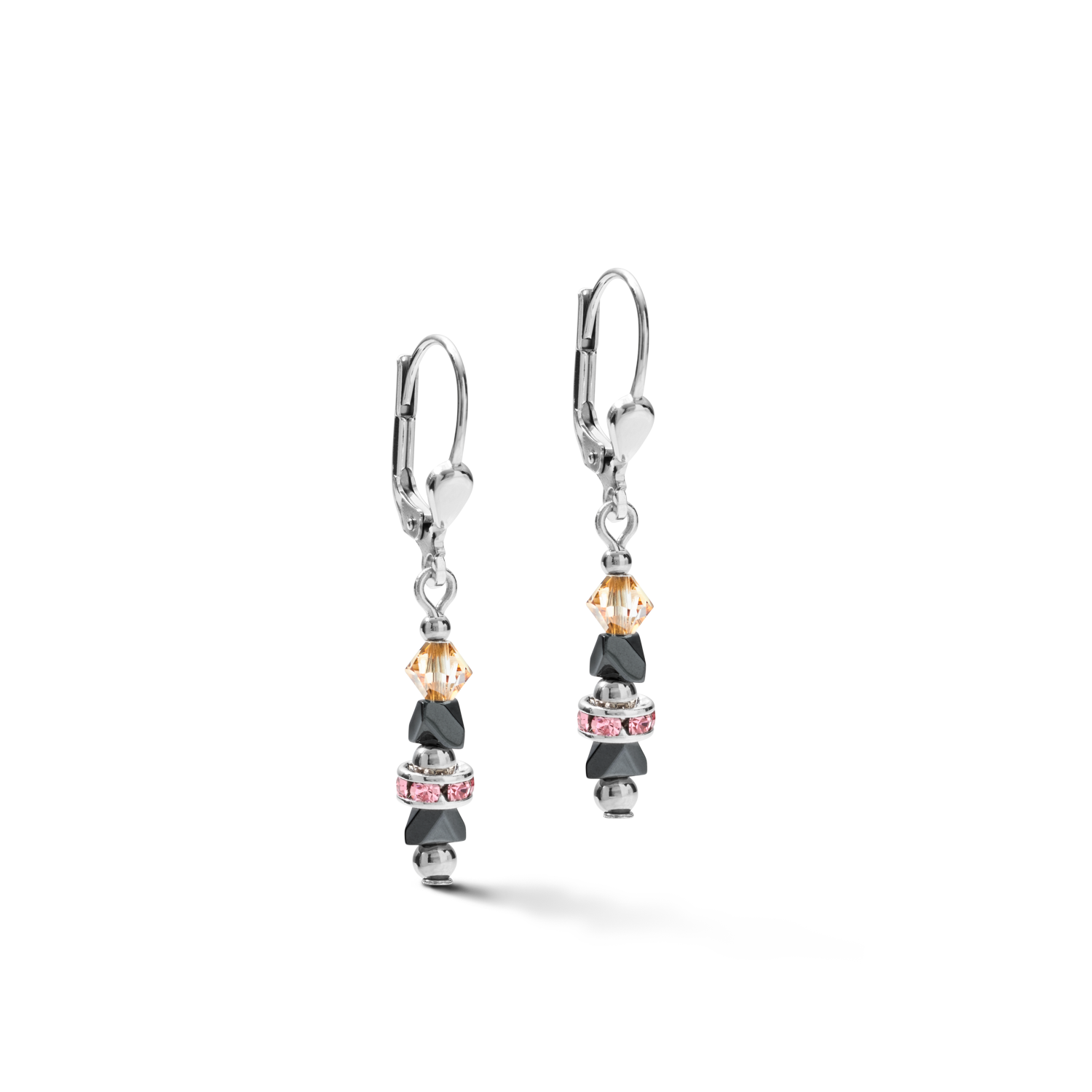 Boucles d'oreilles Fine & Edgy Hématite & cristaux & acier inoxydable rose pêche