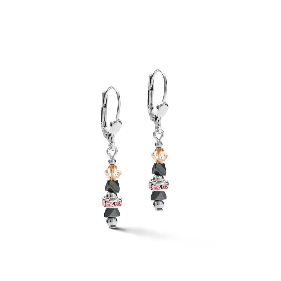 Boucles d'oreilles Fine & Edgy Hématite & cristaux & acier inoxydable rose pêche