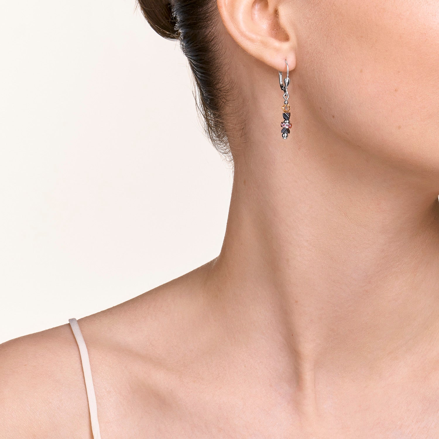 Boucles d'oreilles Fine & Edgy Hématite & cristaux & acier inoxydable rose pêche