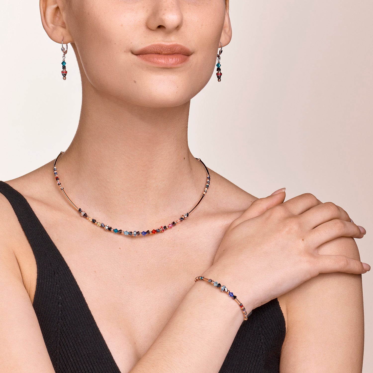 Bracelet Fine & Edgy Hématite & cristaux & acier inoxydable multicolore